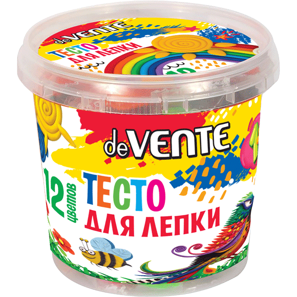 Тесто для лепки deVENTE, 12 цветов, 360 г, в пластиковом ведерке, 8042006