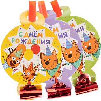 Карнавальные язычки гудки, Три Кота, Играем вместе, Желтый, 11 см, 6 шт. в упак. 6014865