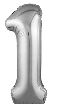 Шар (40''/102 см) Цифра, 1 Slim, Серебро, 1 шт. в уп. 754467